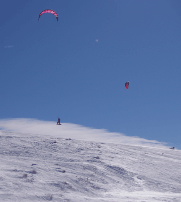 snow kite jumping
