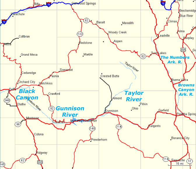 Gunnison, Colorado Raft Trips Map